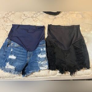 Pink blush maternity jean short duo